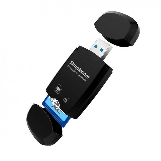 Simplecom CR303 2 Slot SuperSpeed USB 3.0 Card Reader with Dual Caps -Black Simplecom CR303 2 Slot SuperSpeed USB 3.0 Card Reader with Dual Caps -Black